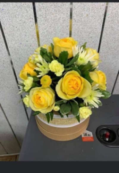 Yellow and cream hat box - Yellow and cream hat box
