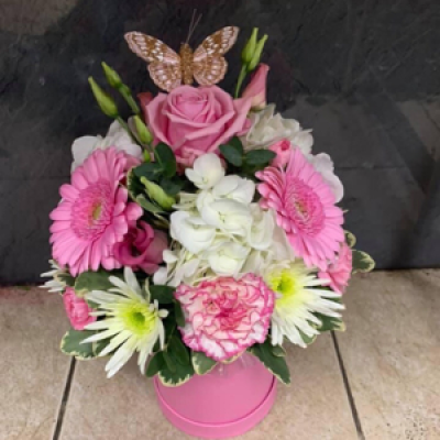 Pink, white and cream hat box - Pink, white and cream hat box