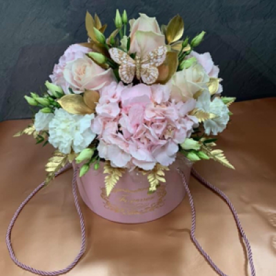 Pink, gold and white hat box - Pale pink, white and gold hat box