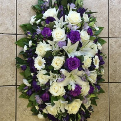Purple & White Coffin Spray - 