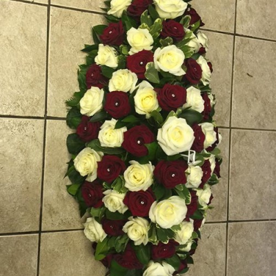 Red & White Rose Coffin Spray - 