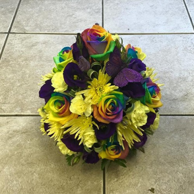 Rainbow Rose Saucer Posy - 