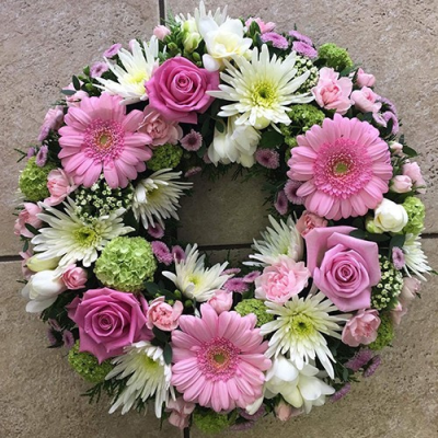 Pink, White & Green Loose Wreath - 